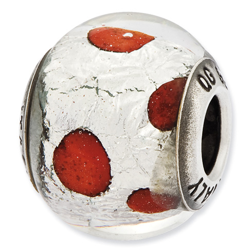 Sterling Silver Reflections Italian Silver and Red Murano Glass Bead