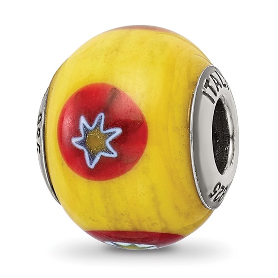 Sterling Silver Reflections Yellow with Decorative Accents Glass Bead