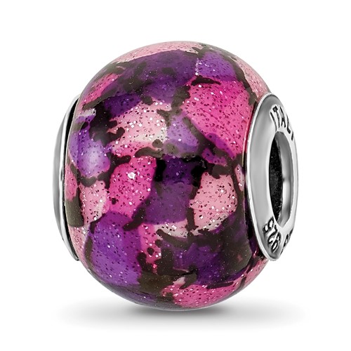 Sterling Silver Reflections Italian Pink Decorative Overlay Glass Bead