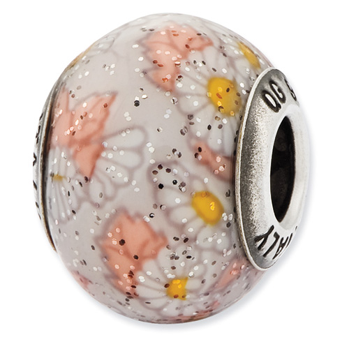Sterling Silver Reflections Italian White Daisy Overlay Glass Bead