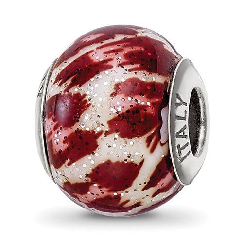 Sterling Silver Reflections Italian Pink and Brown Glitter Glass Bead