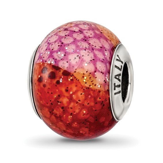 Sterling Silver Reflections Italian Pink and Orange Python Glass Bead