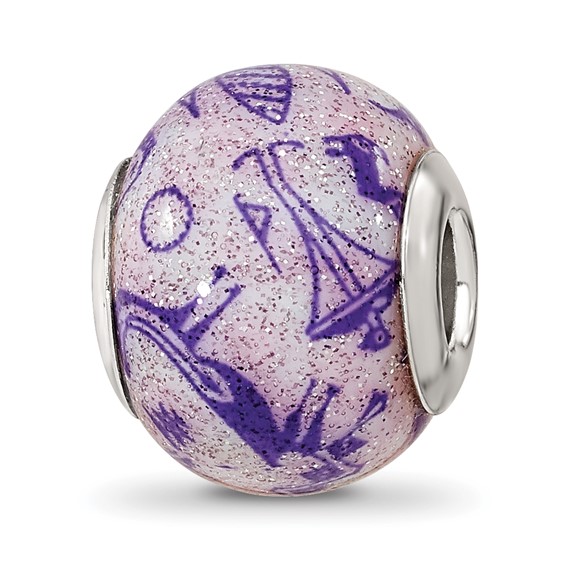Sterling Silver Reflections Purple Turtle Bird Glass Bead