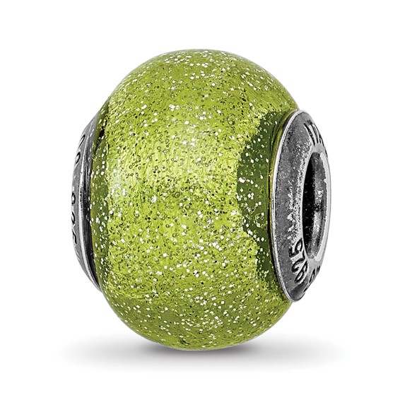 Sterling Silver Reflections Light Green with Silver Glitter Glass Bead