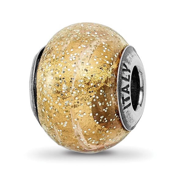 Sterling Silver Reflections Italian Dark Yellow Glitter Glass Bead