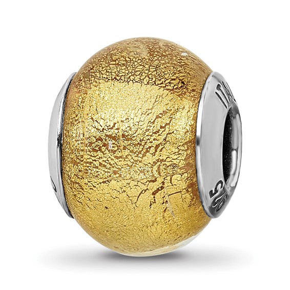 Sterling Silver Reflections Italian Olive Silver Glitter Glass Bead