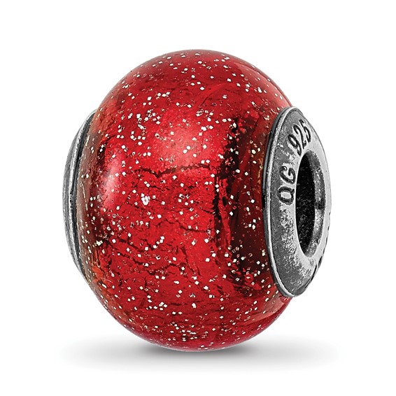 Sterling Silver Reflections Italian Red with Silver Glitter Glass Bead