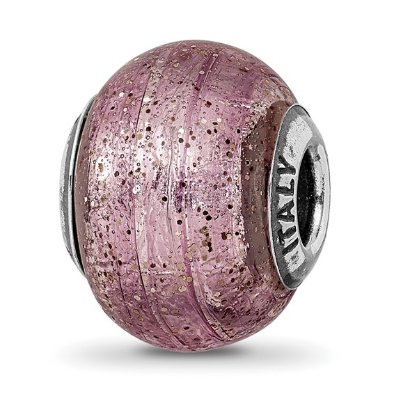 Sterling Silver Reflections Italian Pink with Gold Glitter Glass Bead