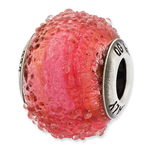 Sterling Silver Reflections Pink and Orange Textured Glass Bead