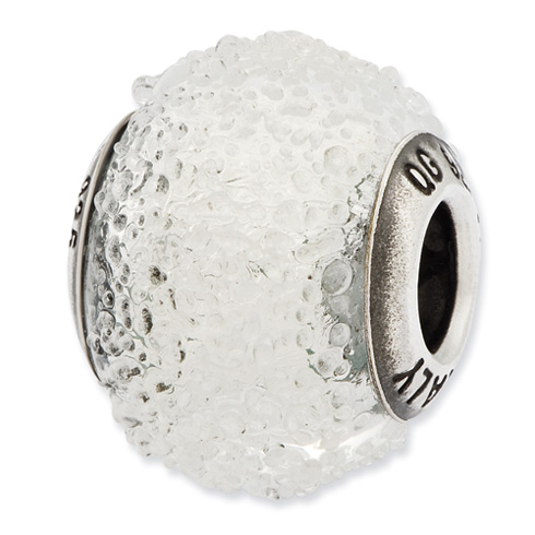 Sterling Silver Reflections Italian White Textured Glass Bead