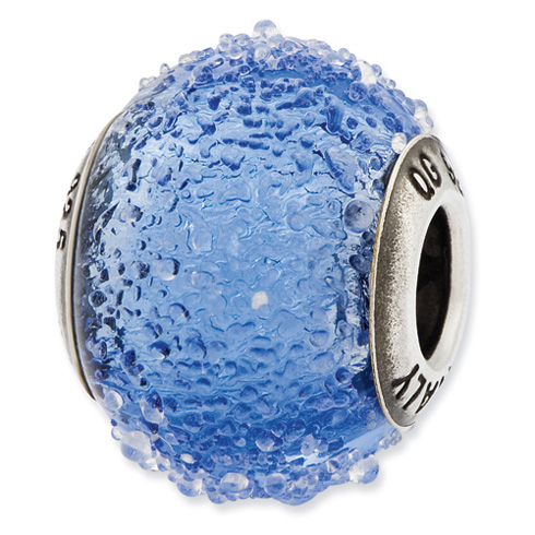 Sterling Silver Reflections Italian Blue Textured Glass Bead