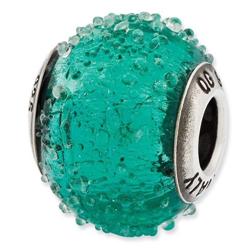 Sterling Silver Reflections Italian Teal Textured Glass Bead
