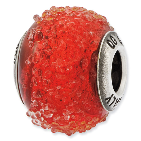 Sterling Silver Reflections Italian Red Textured Glass Bead
