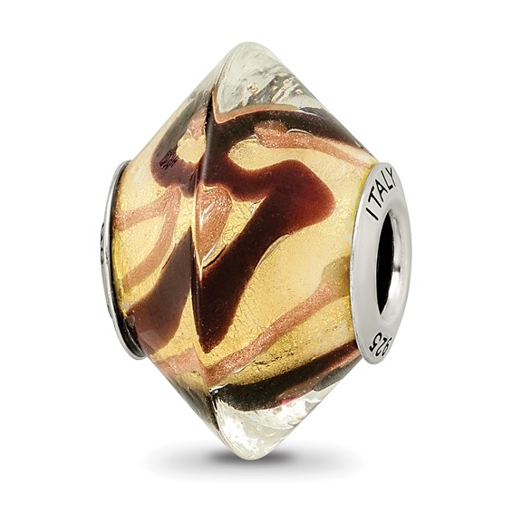Sterling Silver Reflections Yellow Black Italian Murano Glass Bead