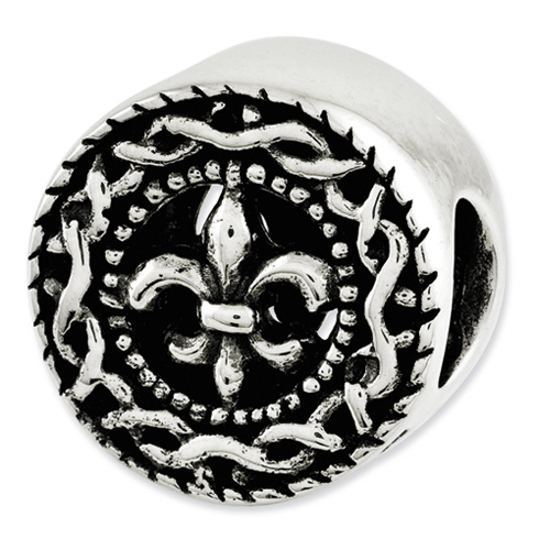 Sterling Silver Reflections Round Fleur de lis Bead