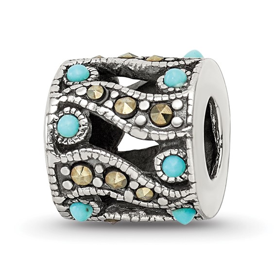 Sterling Silver Reflections Marcasite and Turquoise Bead