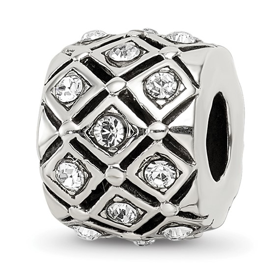 Sterling Silver Reflections Clear Swarovski Crystal Checkerboard Bead