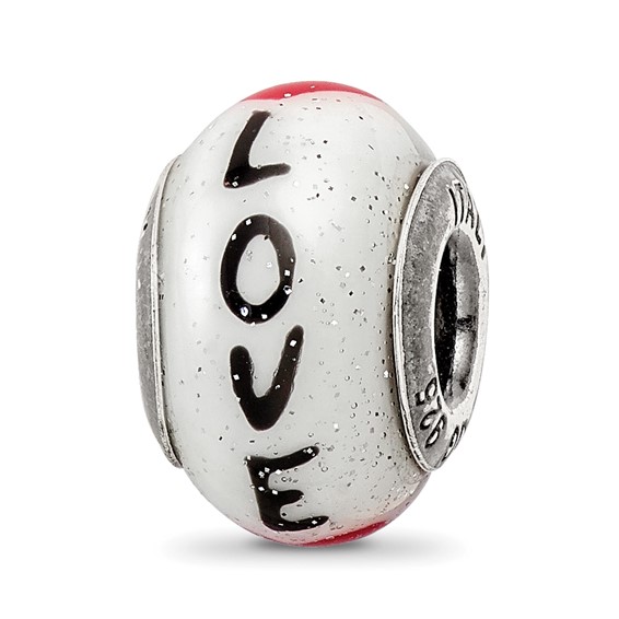 Sterling Silver Reflections Love with Hearts Italian Glass Bead