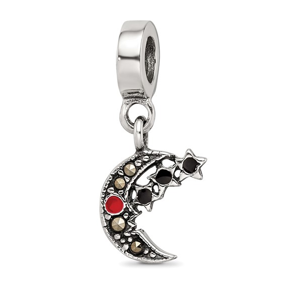 Sterling Silver Reflections Marcasite Moon and Stars Dangle Bead