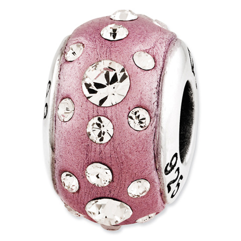 Sterling Silver Reflections Pink Molded Clear Swarovski Crystals Bead