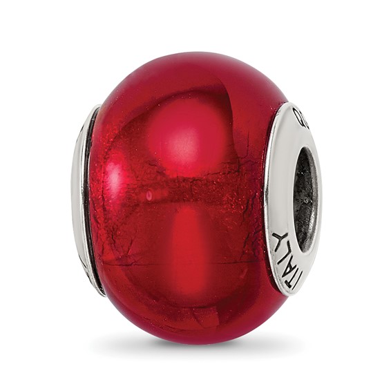 Sterling Silver Reflections Round Cardinal Red Murano Glass Bead