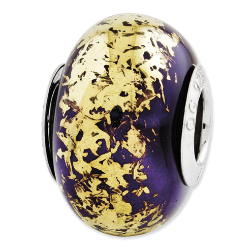 Sterling Silver Reflections Dark Purple with Gold Foil Ceramic Bead