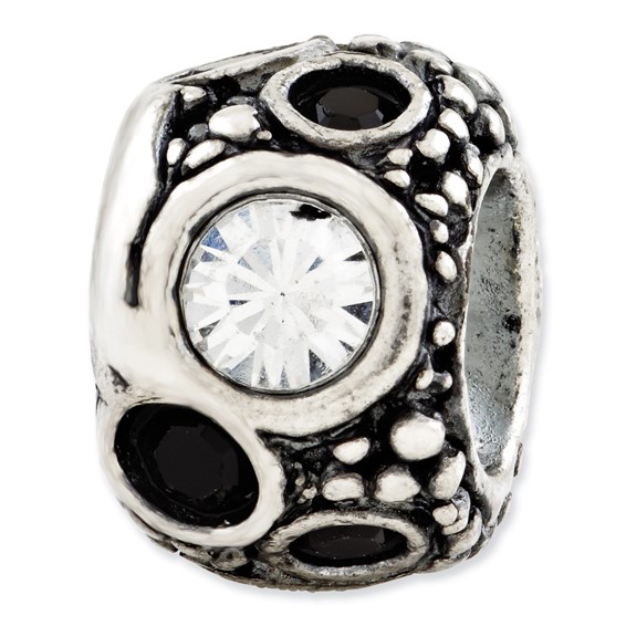 Sterling Silver Reflections Black and White Swarovski Bezel Bead
