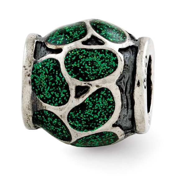 Sterling Silver Reflections Green Enamel with Sparkles Bead