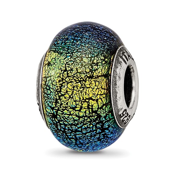 Sterling Silver Reflections Green and Blue Glass Bead