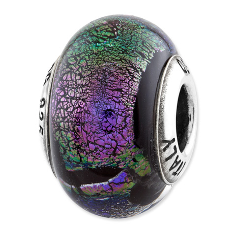 Sterling Silver Reflections Purple and Green Glass Bead