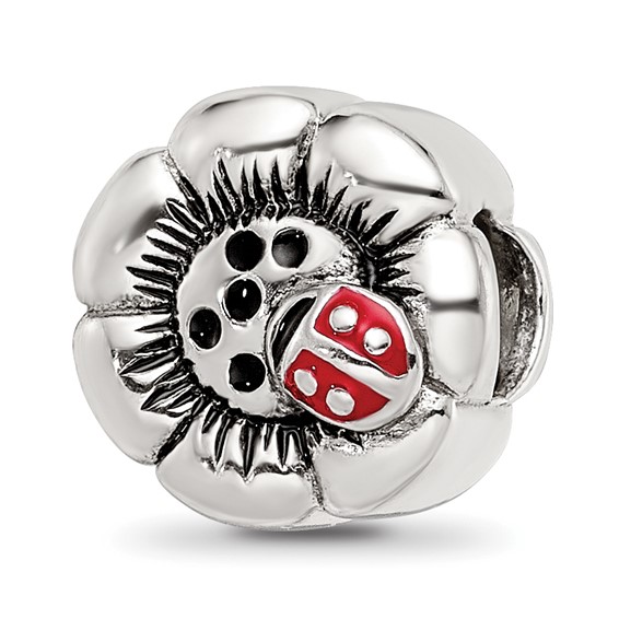 Sterling Silver Reflections Flower with Enameled Ladybug Bead