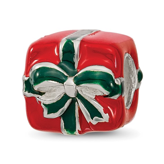 Sterling Silver Reflections Green and Red Enameled Present Bead