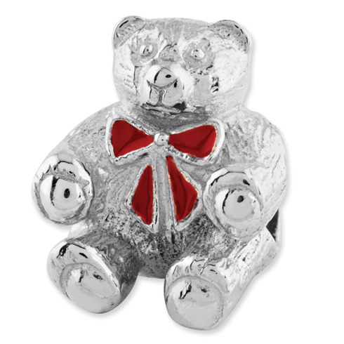 Sterling Silver Reflections Bear with Enameled Bow Bead