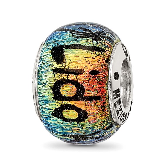 Sterling Silver Reflections Lido Key Orange Dichroic Glass Bead