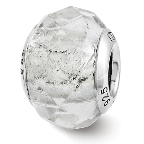 Sterling Silver Reflection Clear Faceted Glass Italian Bead