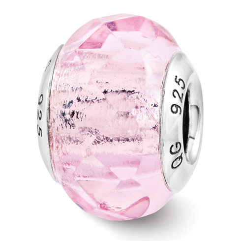 Sterling Silver Reflection Pink Faceted Glass Italian Bead