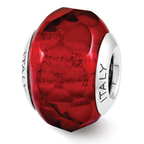 Sterling Silver Reflection Red Faceted Glass Italian Bead