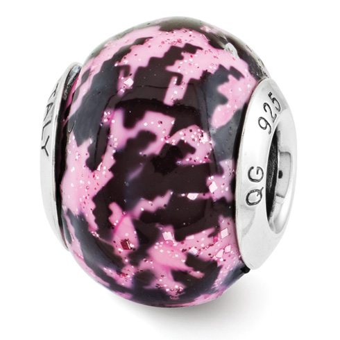Sterling Silver Reflection Pink Black Overlay Italian Bead