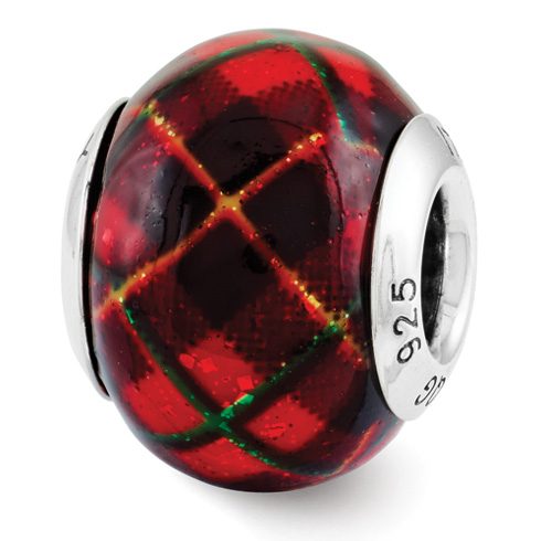 Sterling Silver Reflection Plaid Overlay Italian Bead