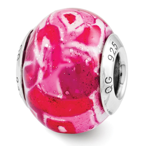 Sterling Silver Reflection Pinks Glitter Overlay Italian Bead