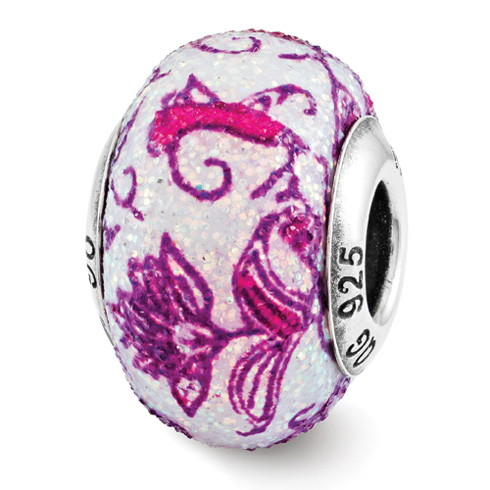 Sterling Silver Reflection White Purple Floral Overlay Bead
