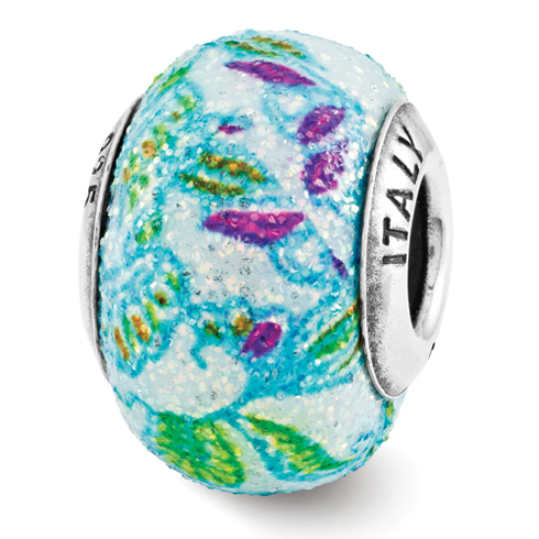 Sterling Silver Reflection Multi-color Floral Overlay Bead
