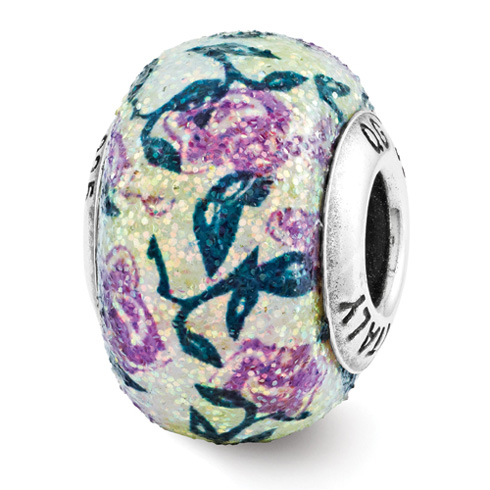 Sterling Silver Reflection Purple Floral Overlay Bead