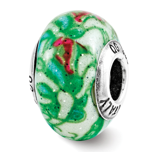 Sterling Silver Reflection Red Green Floral Overlay Bead