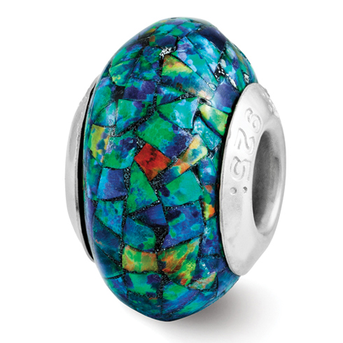 Sterling Silver Reflections Round Synthetic Opal Mosaic Bead