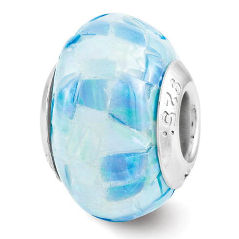 Sterling Silver Reflections Blue White Synthetic Opal Mosaic Bead