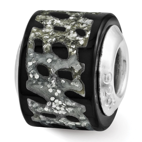 Sterling Silver Reflections Black Silver Glitter Bead