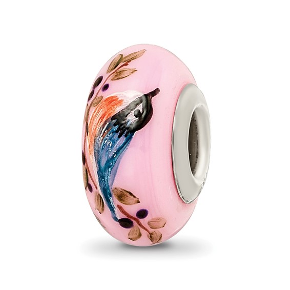 Sterling Silver Reflections Pink Hand Painted Nuthatch Glass Bead