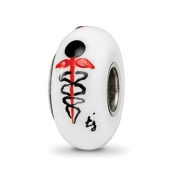 Sterling Silver Reflections White Hand Painted RX Medical Glass Bead