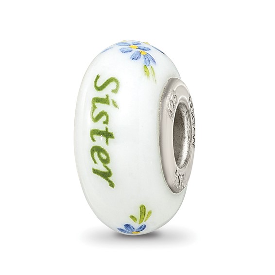 Sterling Silver Reflections White Hand Painted Sister Floral Bead